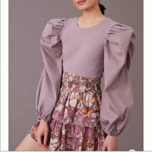 Anthropologie lavender puff sleeve top